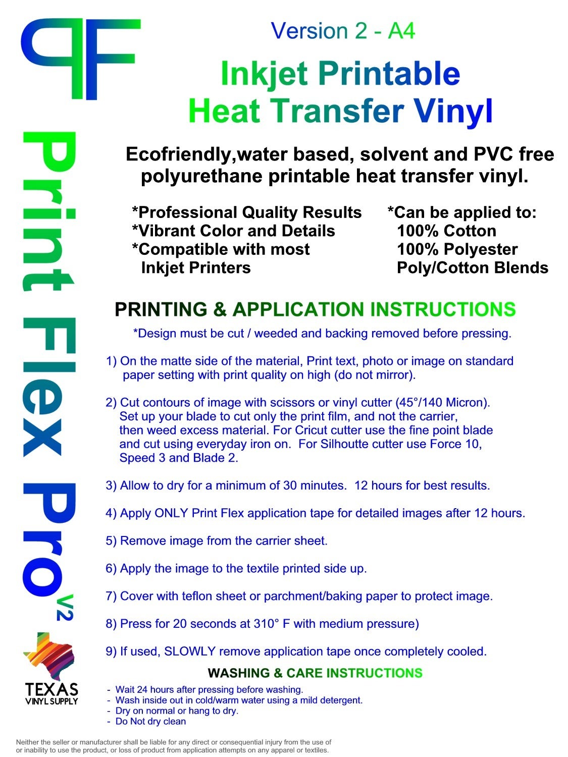 Print Flex Pro V2, Inkjet Printable Heat Transfer Vinyl