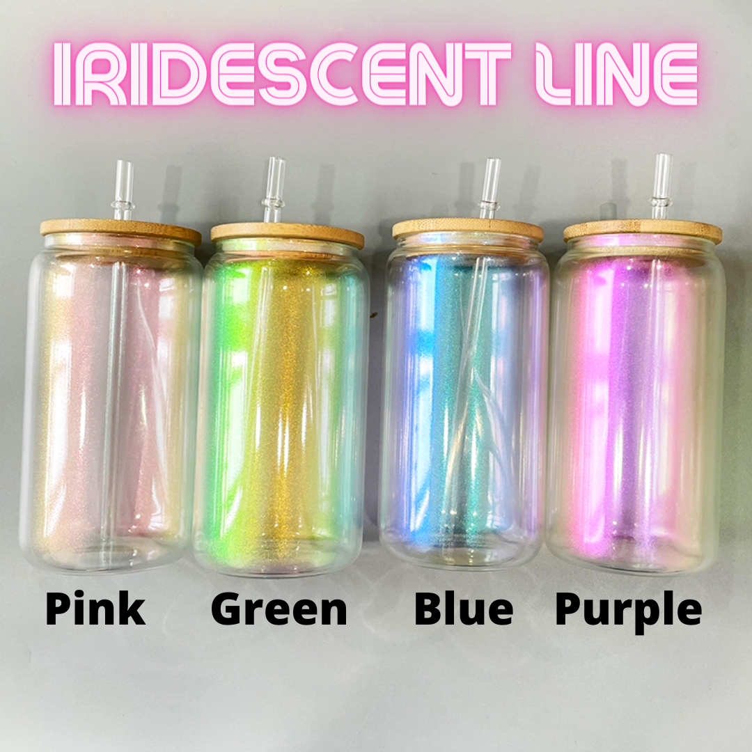 16 oz Iridescent BLANK Sublimation Glass Cans