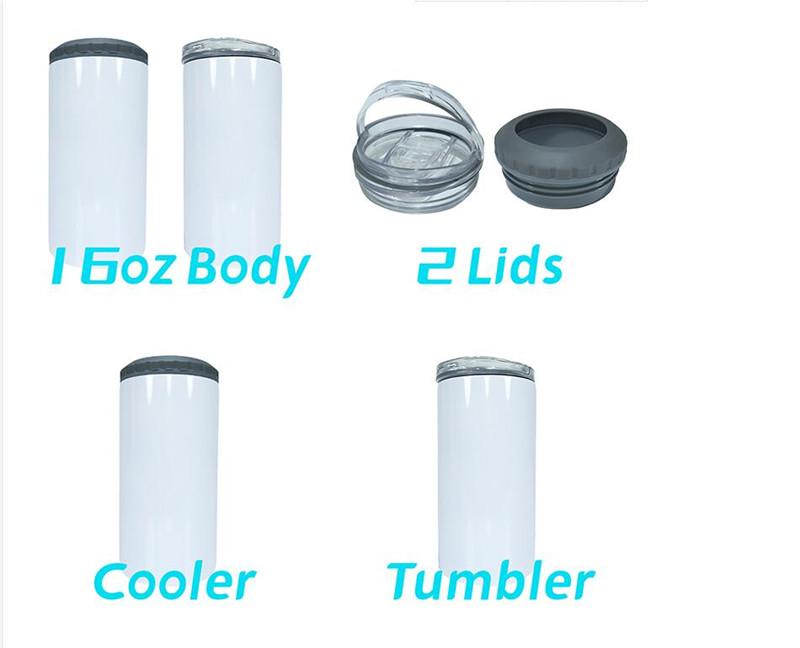 4 in 1 Can/Bottle Cooler Sublimation Tumbler Blanks, 16oz