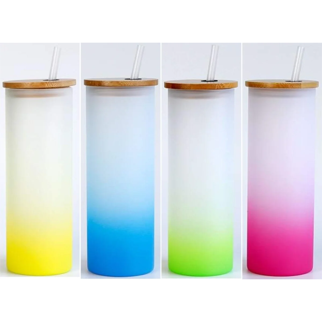 Sublimation Glass Tumblers With Bamboo Lid And Straw, Gradient