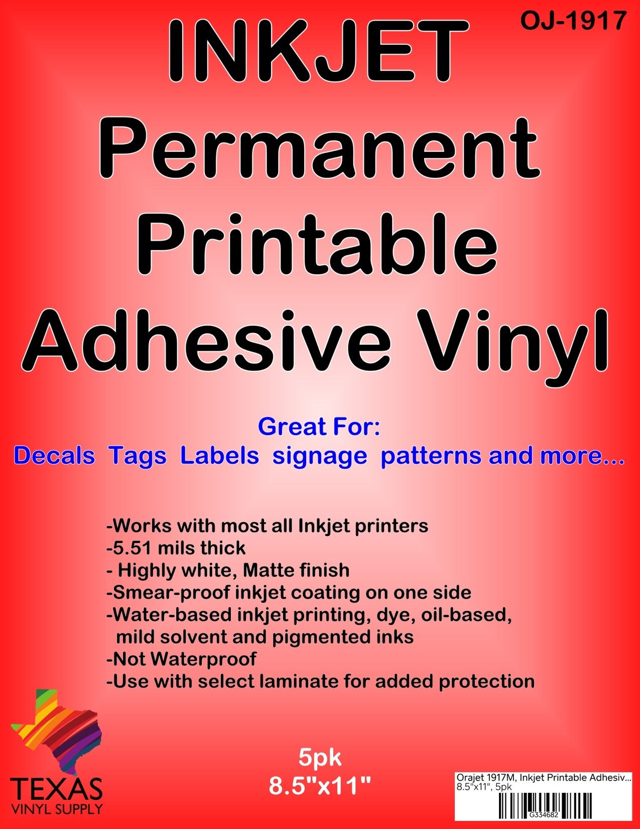 ORAJET 1917 Water-Based Printable Vinyl