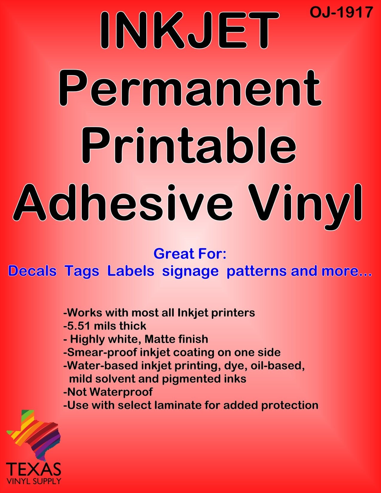 Orajet 1917M, Inkjet Printable Adhesive Vinyl
