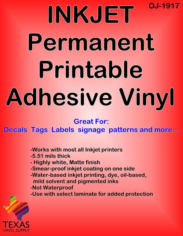 StarCraft Inkjet Printable Matte Permanent Adhesive Vinyl 10 Sheet Pack