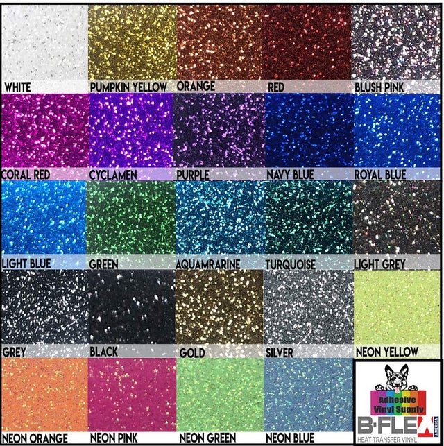 10′′ x 12′′ Glitter PU Reflective Glow HTV Sheet 30 Colors Heat Transfer